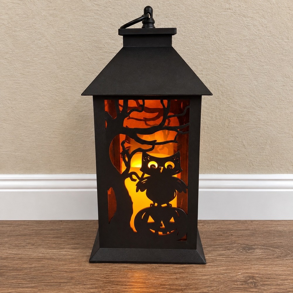 Halloween Owl Lantern Plastic Light Up Pumpkin Jack O Lantern Hanging Decor